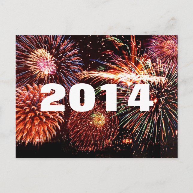 2014 Gott nytt år Fireworks Postcard Helg Vykort (Framsida)