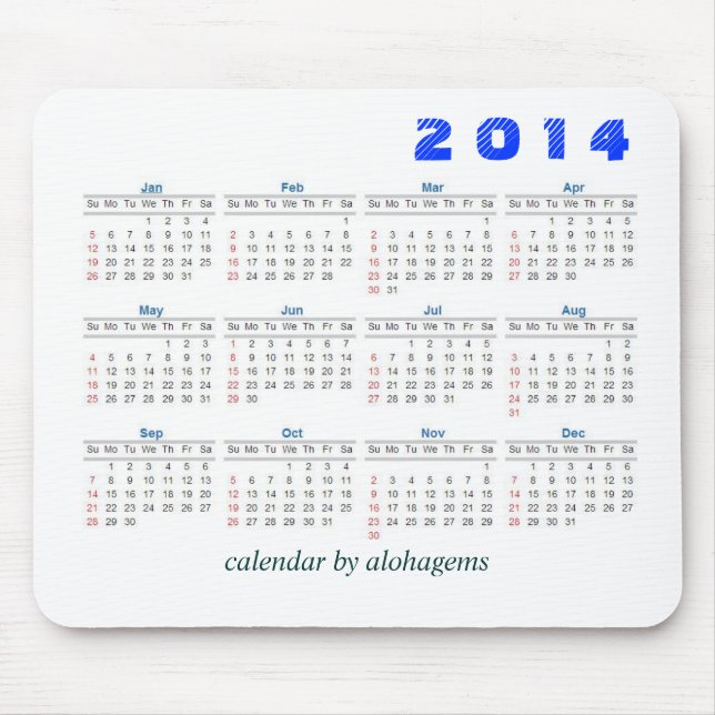 2014 kalender enkla Mousepad Musmatta (Framsidan)