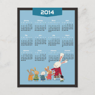 2014 Kalender - Gott Nytt År Kanin Kaninfamilj Helg Vykort