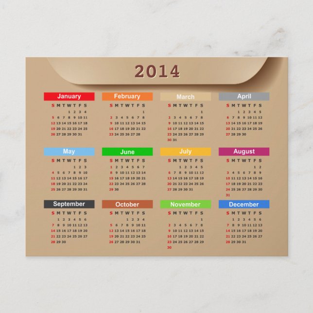 2014 Kalender med Coola Kraft Pappra Stil | Helg Vykort (Framsida)