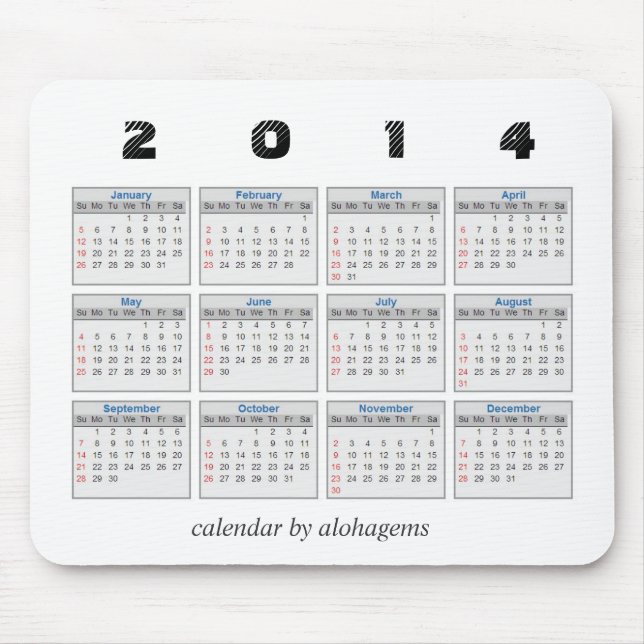 2014 kalender Mousepad Musmatta (Framsidan)