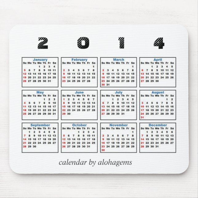 2014 kalender Mousepad Musmatta (Framsidan)