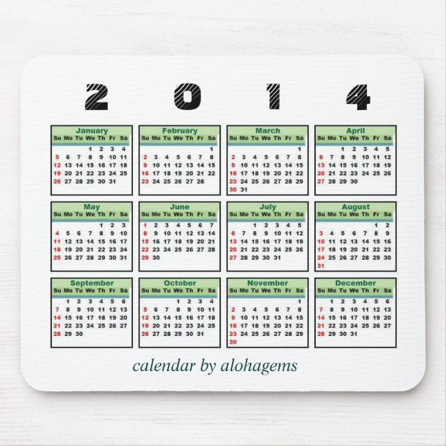 2014 kalender Mousepad Musmatta (Framsidan)
