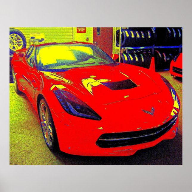 2014 Red Corvette Stingray Poster (50 x 40 tum) (Framsidan)