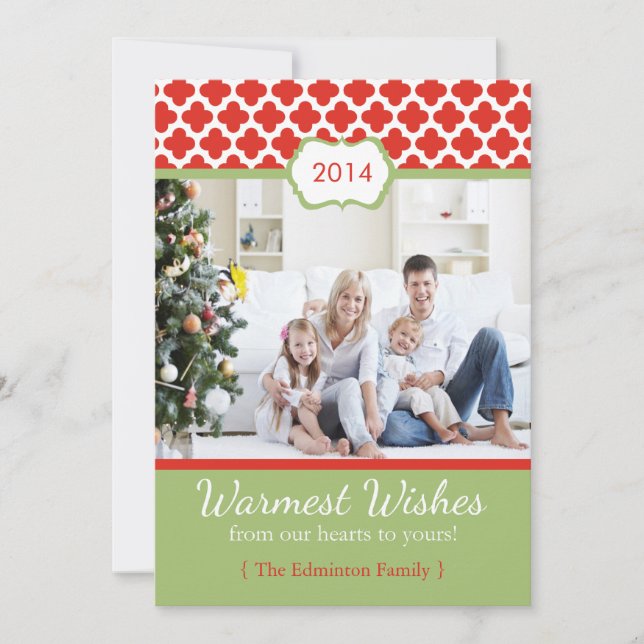 2014 Röd Grönt Quatrefoil - kort för julklapp (Framsida)