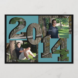 2014 Träd Camo Twin Photo Teal Blue Inbjudningar