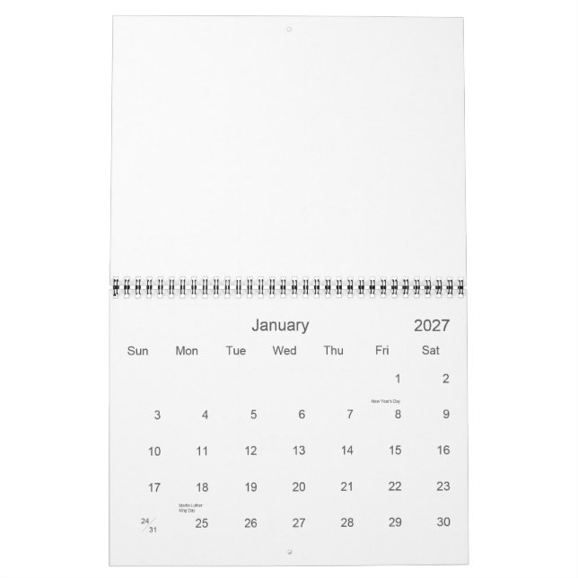 2015 års tomma kalender med Helgdagar (Jan 2027)