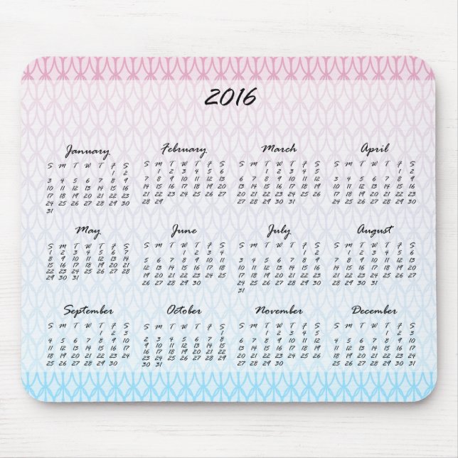 2016 års kalender för övertoningsoval Mönster Musmatta (Framsidan)