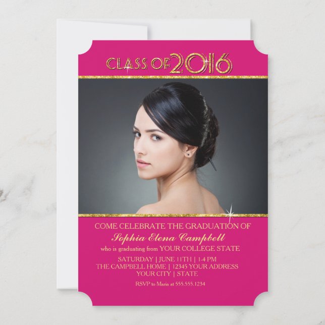 2016 Elegant Faux Glitter Confetti Studenten del Inbjudningar (Baksida)