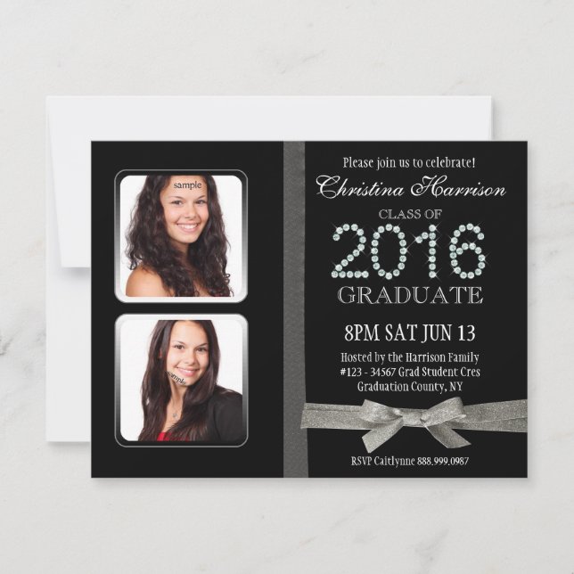 2016 Glitter och Glam Studenten med Grad Photos Inbjudningar (Framsida)
