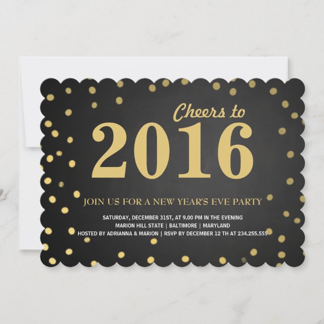 2016 Kalkboard Guld-konfetti nya år Party Inbjudningar (Framsida)