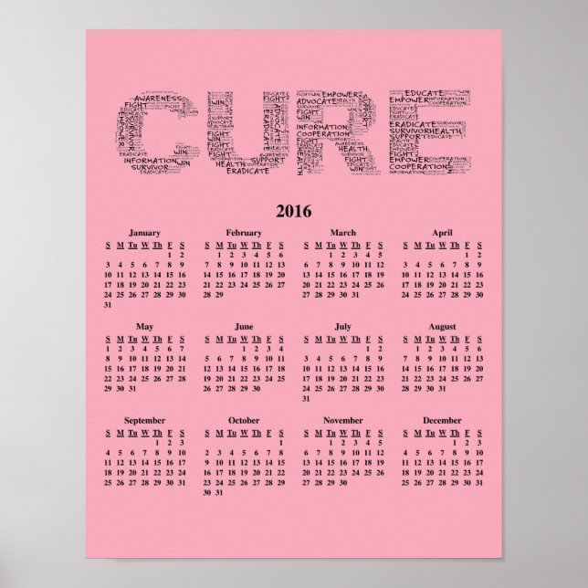 2016 Poster om bröstcancer i väggkalender (Framsidan)