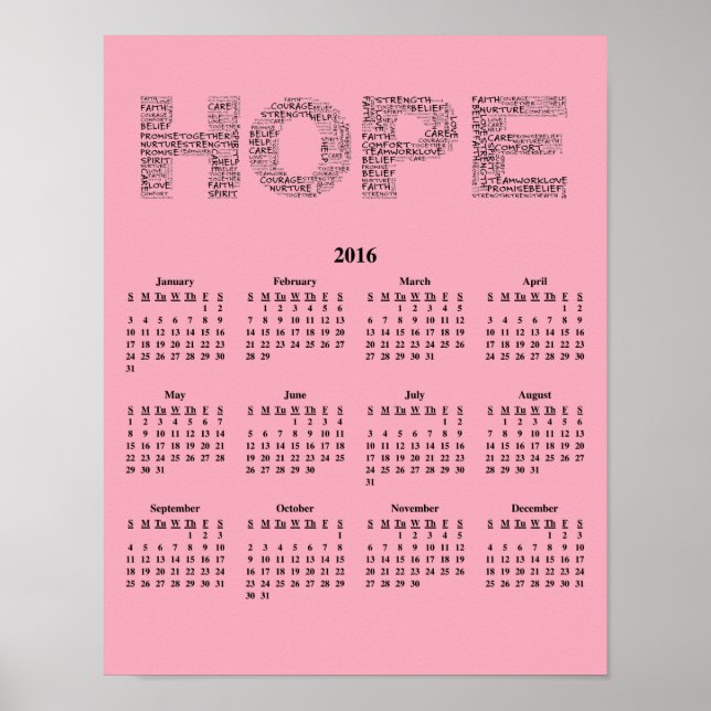 2016 Poster om bröstcancer i väggkalender (Framsidan)