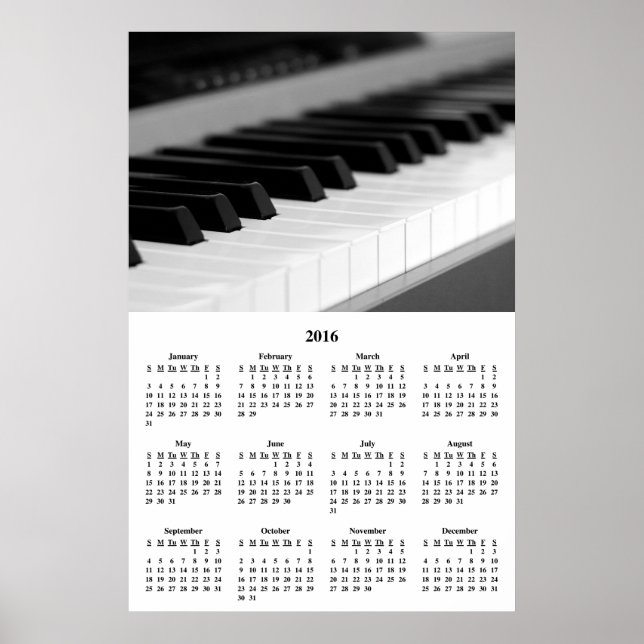 2016 Poster Wall Calendar BeSnyval Music Piano (Framsidan)