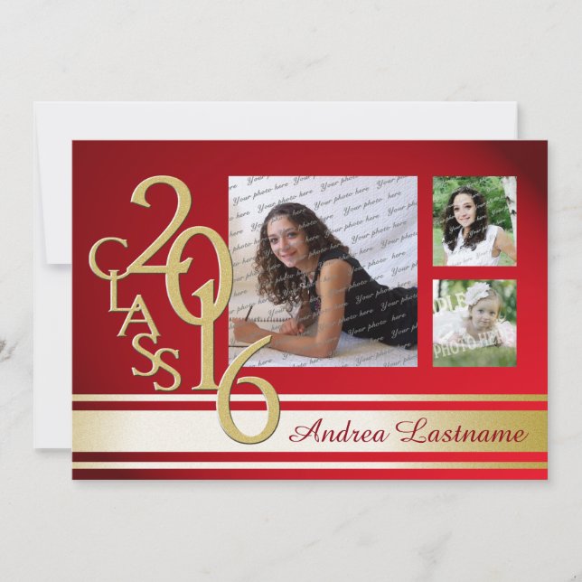 2016 Red Guld Varsity Rand Student Tri Photo Inbjudningar (Framsida)