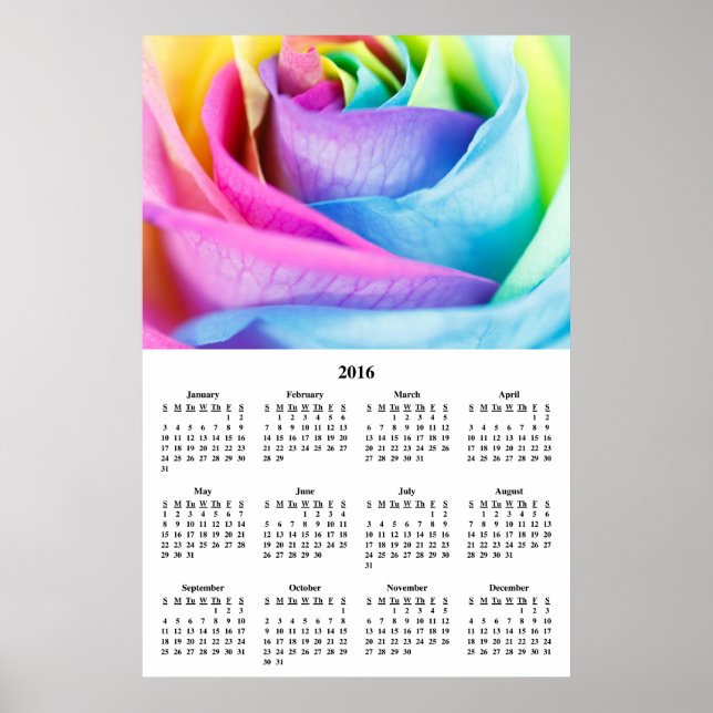 2016 Väggkalender Regnbåge Ros Poster (Framsidan)