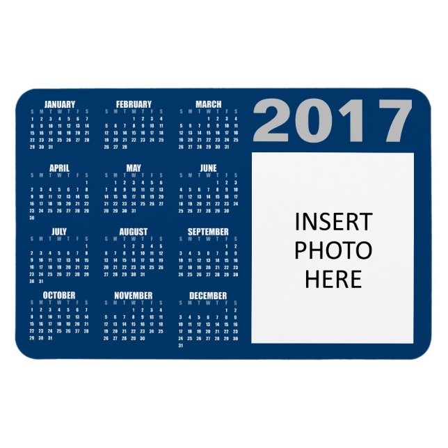 2017 Anpassningsbar Photo Calendar Magnet - Blue & (Horisontell)