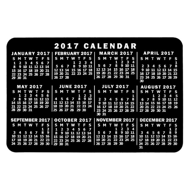 2017 års månadskalender Classic Black and White Magnet (Horisontell)
