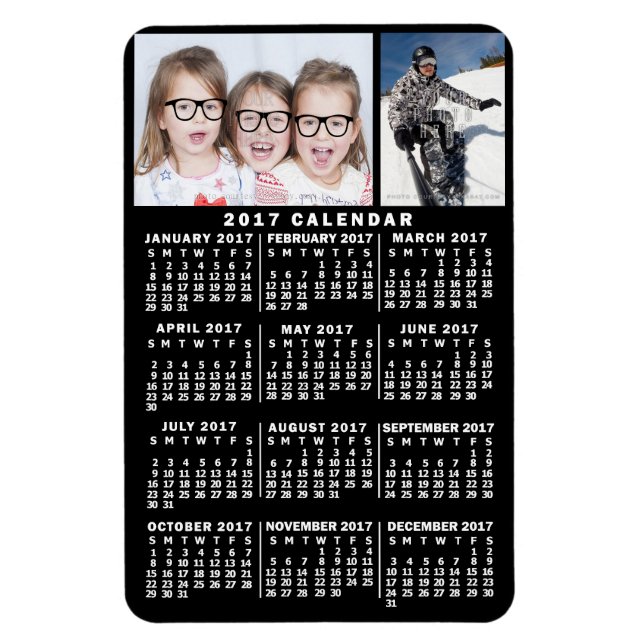 2017 års månadskalender svart | Fotomall Magnet (Vertikal)