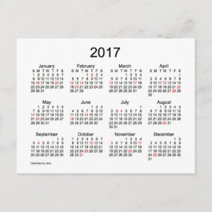 2017 års Mini-kalender från Janz med Helgdagar Vykort