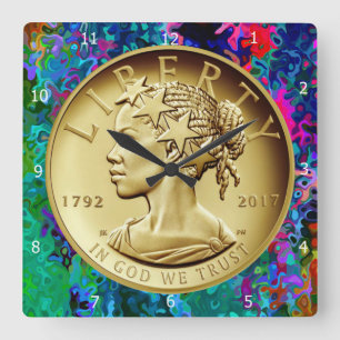 2017 GULD DAM LIBERTY COIN— FYRKANTIG KLOCKA
