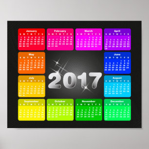 2017 Kalender i ljusa regnbågsfärger Poster