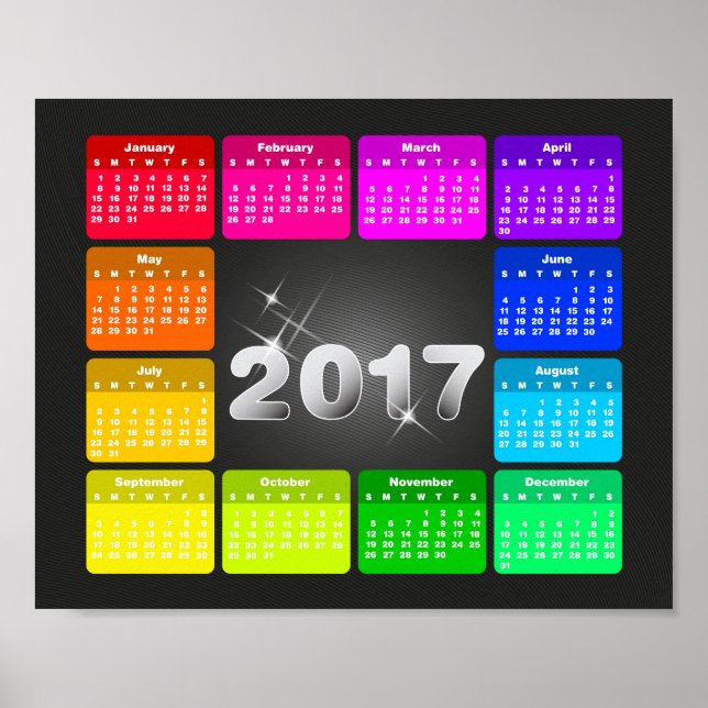 2017 Kalender i ljusa regnbågsfärger Poster (Framsidan)