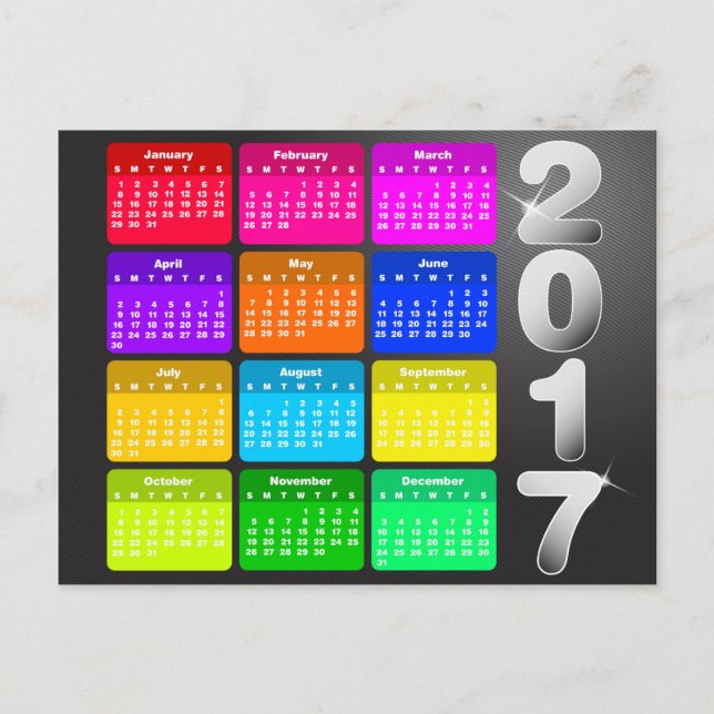 2017 Kalender i ljusregn färger Vykort (Framsida)
