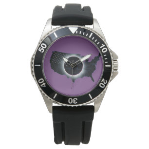 2017 Total Solar Eclipse Black Rubber Strap Watch Armbandsur
