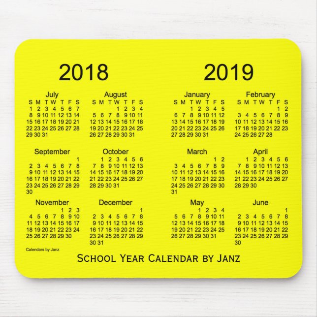 2018-2019 gul kalender för skolår vid Janz Musmatta (Framsidan)