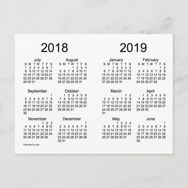 2018-2019 Mini Calendar i skolan i januari Vykort (Framsida)