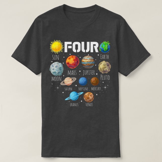 2018: 4 års ålder Rymden 4e födelsedagen Party T Shirt (Design framsida)