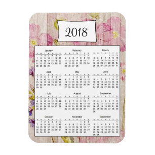 2018 års kalender för Rustic Blommigt Wood Calenda Magnet