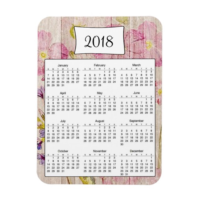 2018 års kalender för Rustic Blommigt Wood Calenda Magnet (Vertikal)