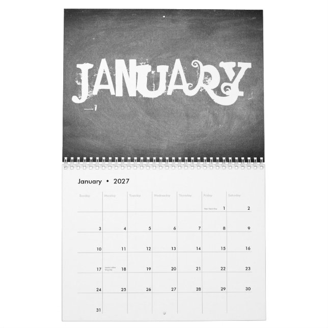 2018 års kalender - svartvitt (Jan 2027)