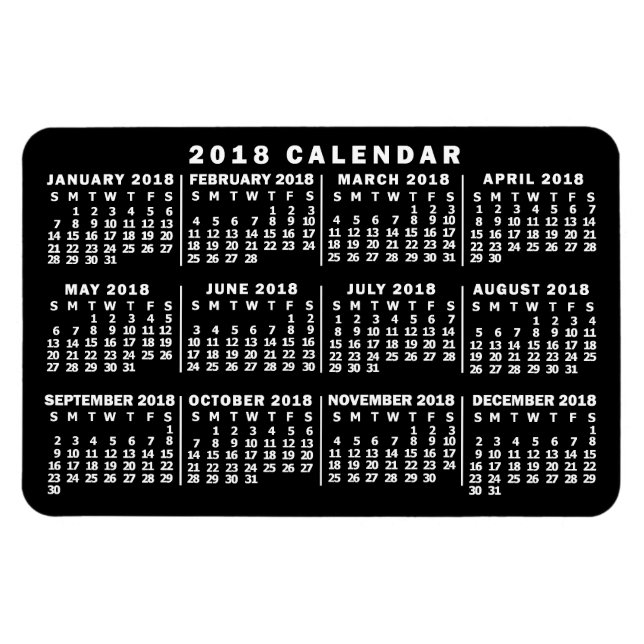 2018 års månadskalender Classic Black and White Magnet (Horisontell)