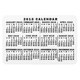 2018 års månadskalender Klassisk vit och svart Magnet