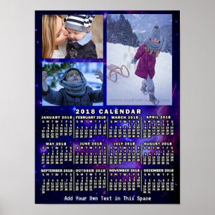2018 Års Månadskalender Rymdnebulosa 3 Bilder Poster