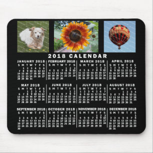 2018 års månadskalender, svart Anpassningsbar 3 Musmatta