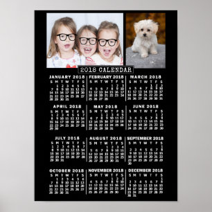 2018 Års Månadskalender Svart Egna foton Poster