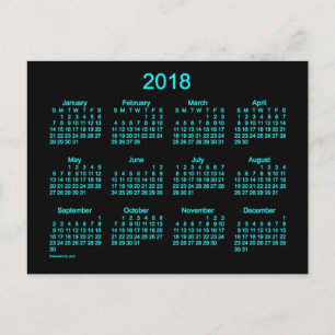 2018 års Neon Blue Mini Calendar av Janz Vykort
