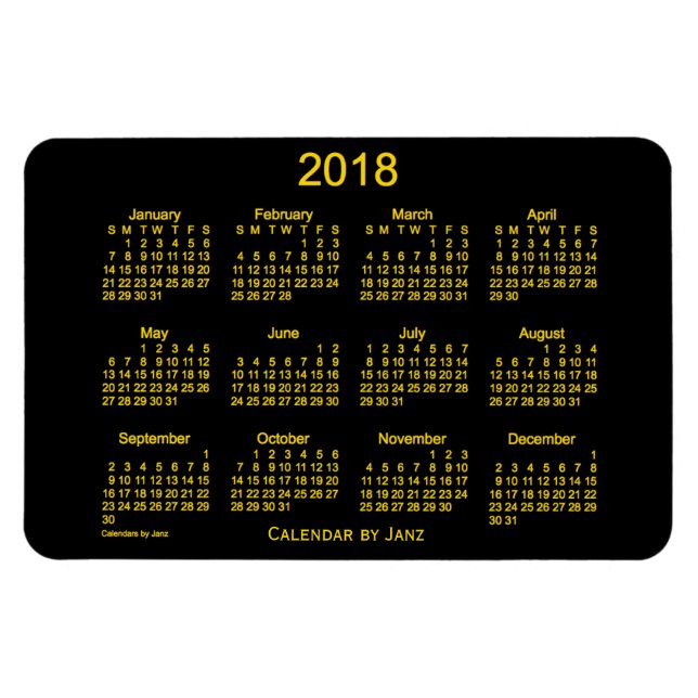 2018 års Neon Guld-kalender från Janz 4x6 Magnet (Horisontell)