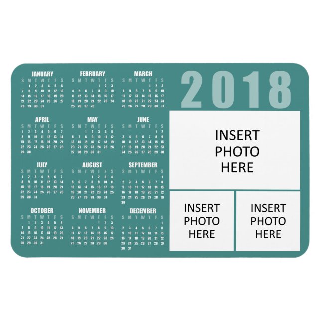 2018 Calendar Magnet - 3 Family Photos - Teal (Horisontell)