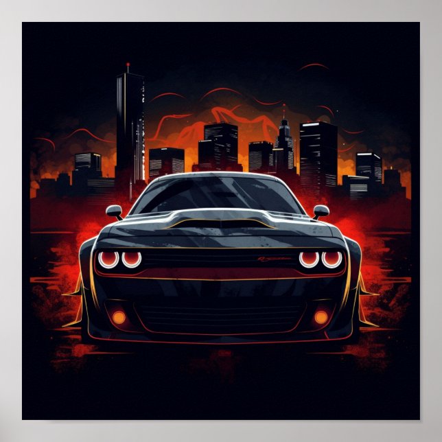 2018 Dodge Challenger SRT Demon Sports Car Poster (Framsidan)