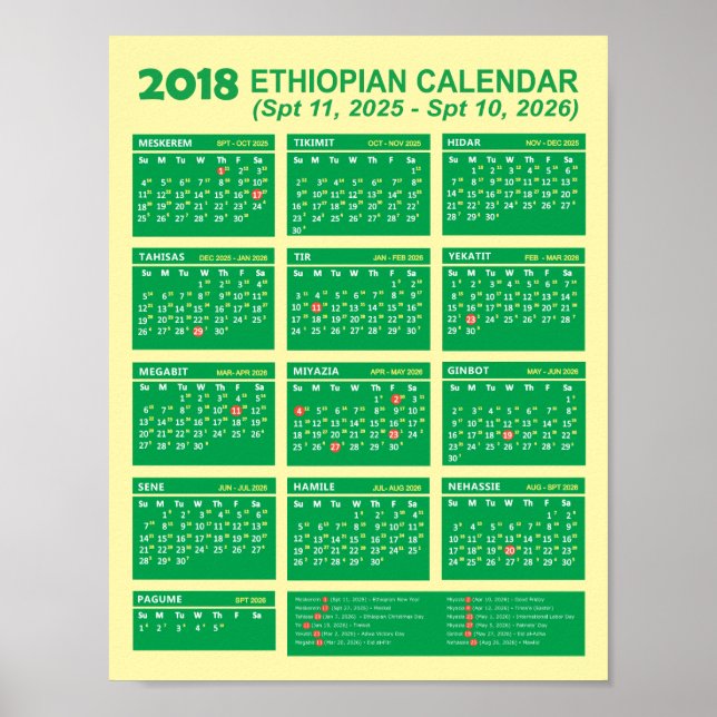 2018 Etiopiens nyårskalender 2025/2026 Poster (Framsidan)