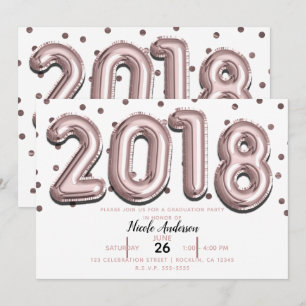 2018 EXAMENSFIRANDE FEST Roséguld Konfettiballonge Inbjudningar
