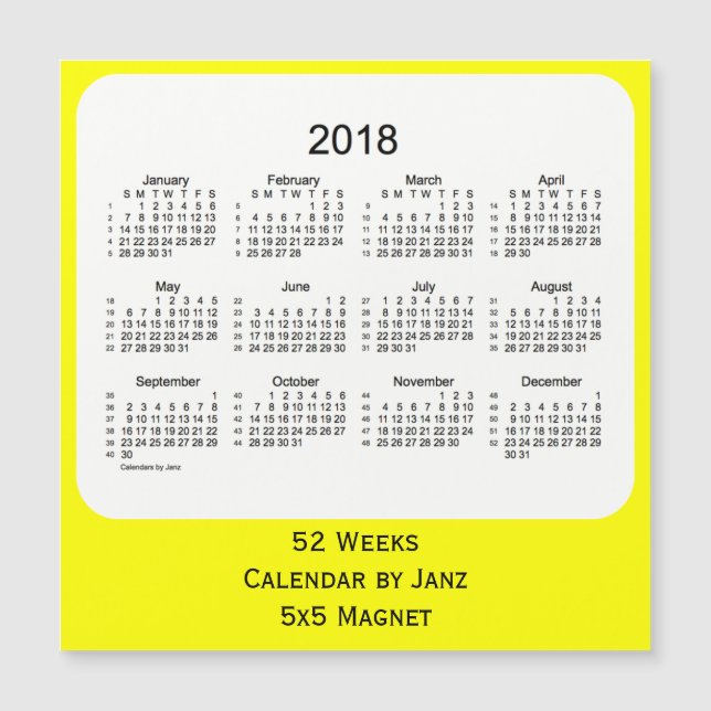 2018 Gult 52 veckors kalender från Janz (Framsida)