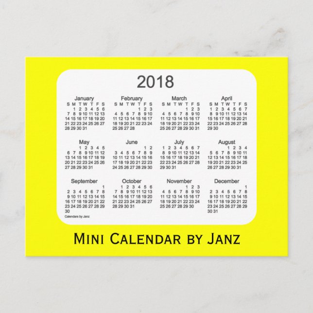 2018 Gult Mini Calendar av Janz Vykort (Framsida)