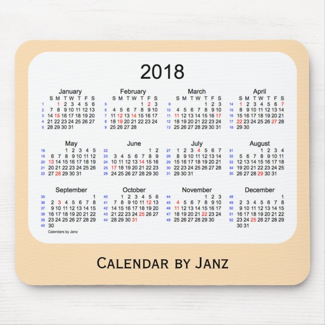 2018 helgdag 52 veckor vetekalender vid Janz Musmatta (Framsidan)