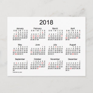 2018 Helgdag Mini Calendar av Janz Vykort